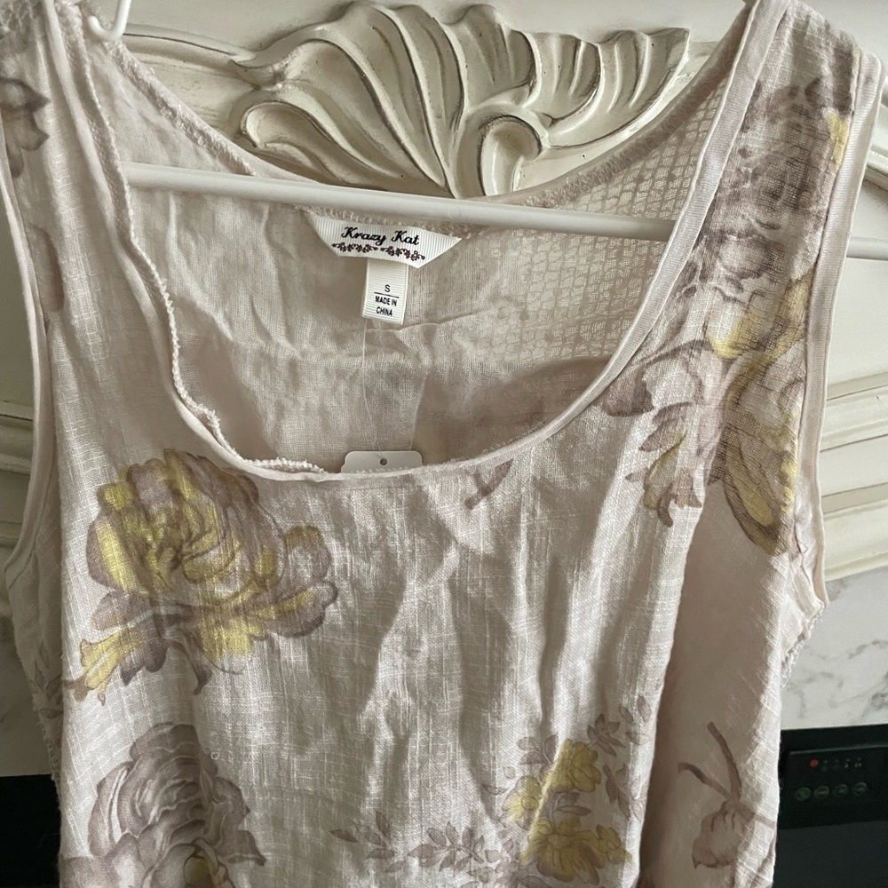 Krazy Kat Cream Floral Tank Top with Lace - Picture 2 of 3